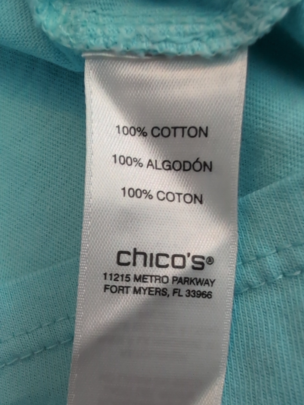 Chico's Turquoise Tropical Sequin Palm Leaf Hibiscus Tee Size S - Picture 8 of 8